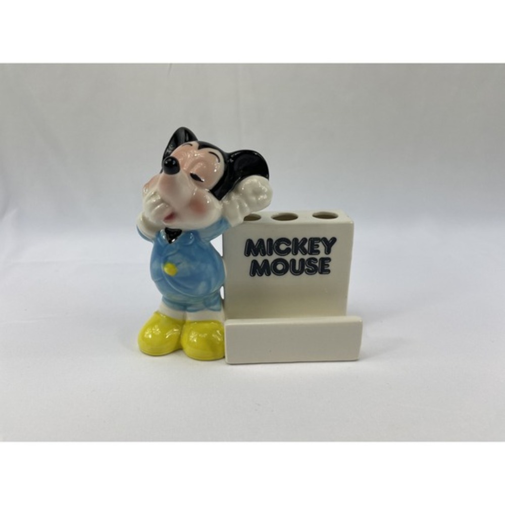 Sleepy Mickey‎ Mouse Ceramic Business Card/Pen Holder Disney Japan- EUC